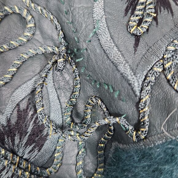 VNTG Belldini Dark Teal Angora Embellished Button Up Lined Sweater Jacket Sz Med - Picture 13 of 16